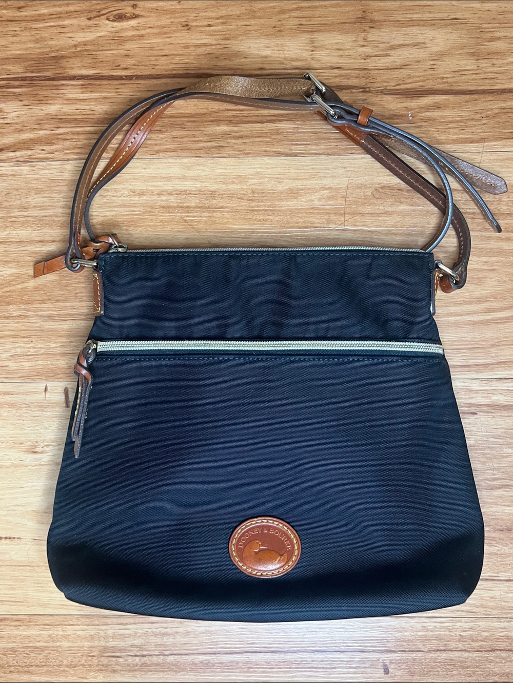 Dooney & Bourke Black Crossbody with Brown Leather Trim